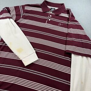 Starbury Polo Shirt Mens XL Burgundy Striped Fair‎ Layered Thermal Long Sleeve
